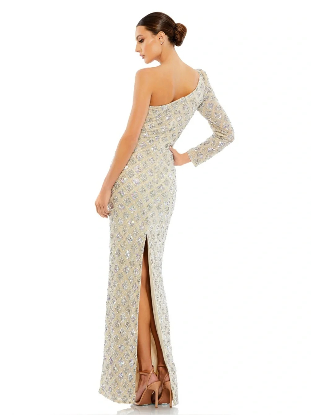 MAC DUGGAL womens One Shoulder Sequin Evening Gown 5479